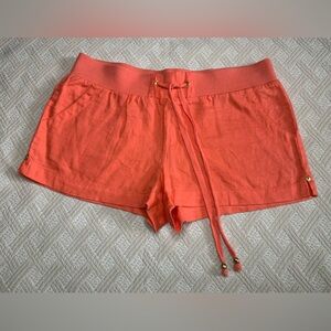 Guess Peach Size Medium Stretch Linen Shorts Vintage Low Rise Hip Sheer Summer